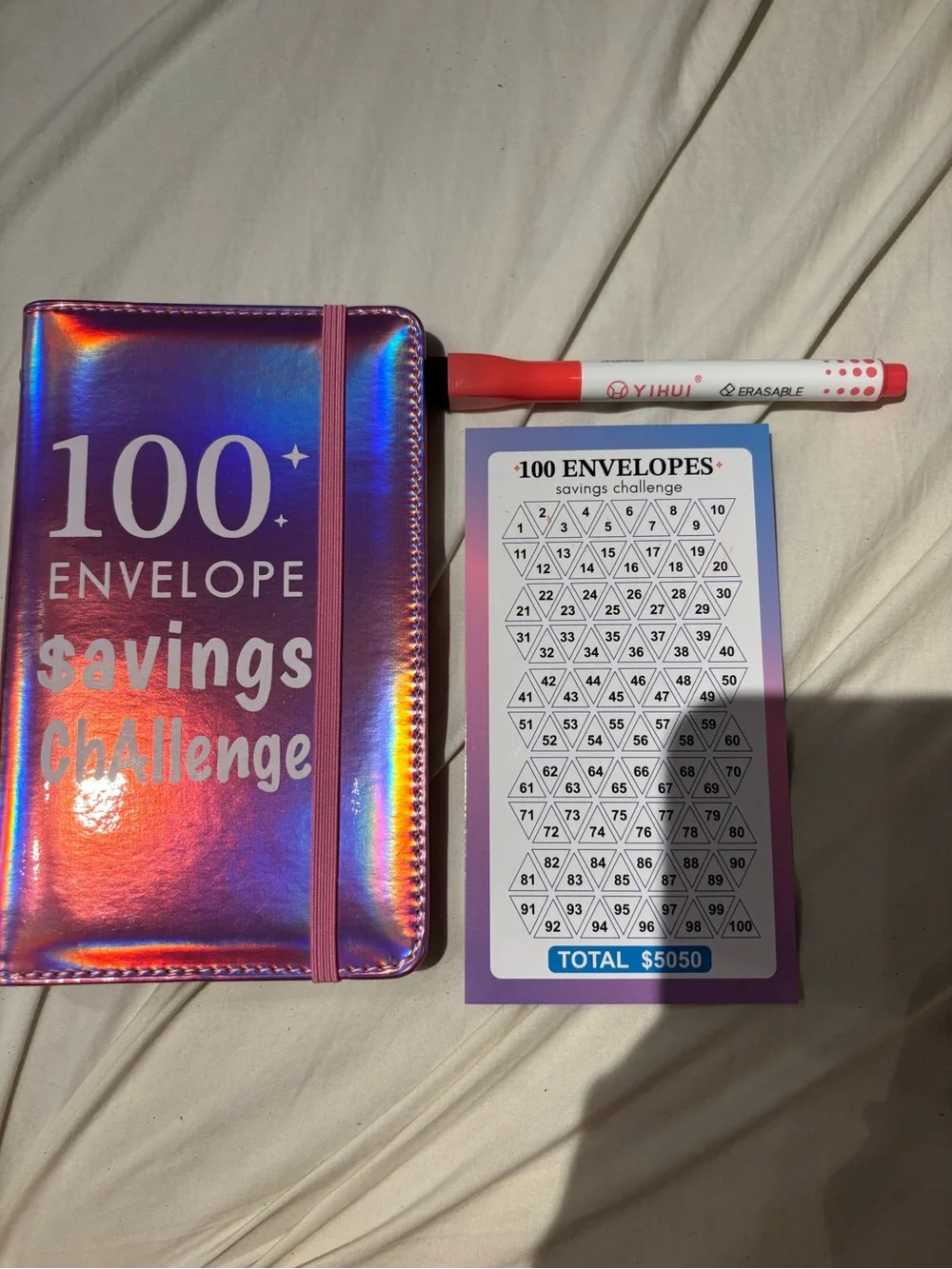 100 Envelope Savings Challenge Notebook - Pink Holographic